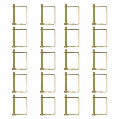These snap-type square steel pins feature a 5/16 in pin diameter, 3 1/4 in shank length, and 2 in wire diameter. Supplied in a 20-pack, they are used for securing components in industrial assemblies such as machinery guards, hinges, or quick-release fasteners. The design allows rapid insertion and removal without tools.