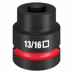 This 1" drive impact socket features a 13/16 in SAE, 4-point standard configuration for use with square-drive fasteners. The black phosphate finish provides corrosion resistance. Designed for heavy-duty fastening tasks with impact wrenches in maintenance, assembly, and repair operations.
