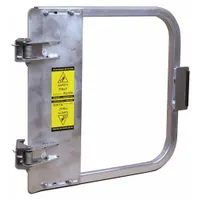 This single-door metal gate is constructed of aluminum with an unfinished silver finish. It is adjustable for opening widths from 16 3/4 in to 20 1/2 in and mounts to a flat bar. The gate does not include a lock. Typical applications include securing access points in industrial or commercial environments where a durable barrier is needed