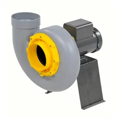 Corrosion-resistant direct-drive blower with a totally enclosed motor, 1/3 hp, 115/230V AC single-phase power, and CCW rotation. Includes drive pack. Suitable for industrial ventilation, fume extraction, and chemical processing applications requiring resistance to corrosive atmospheres.