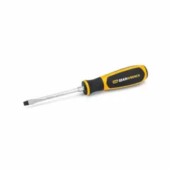 This long-length slotted screwdriver features a 1/4 in tip and an overall length of 8 1/2 in. It is non-magnetic and not insulated, making it suitable for general assembly, maintenance, and repair tasks where electrical insulation is not required. The long shaft provides extended reach in confined spaces.