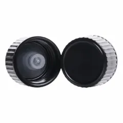 Black phenolic screw cap with LDPE liner, 33-400 thread finish. Complies with ASTM E982. Used to seal laboratory bottles and containers, preventing contamination and evaporation in chemical, pharmaceutical, and research settings.