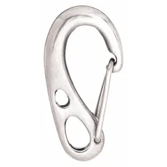 This load-rated forged spring snap features a stainless steel wire gate and a working load limit of 750 lb. Designed for non-lifting applications, it is suitable for securing loads, tethering equipment, or rigging in industrial settings. The stainless steel construction provides corrosion resistance.