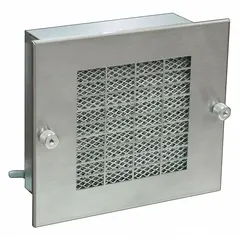 Square axial fan with polyamide blade and polybutylene terephthalate housing. Delivers 117 cfm airflow at 0.000 in static pressure. Height 6 1/8 in, depth 2 13/16 in. Includes terminals; IP43 rated. Suitable for cooling and ventilating electrical enclosures and control panels.