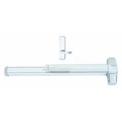 This rim-type exit device features a touchbar style for doors up to 4 ft wide. Constructed of aluminum, it includes a dummy pull outside trim. The device is ADA compliant and suitable for commercial and industrial egress applications.