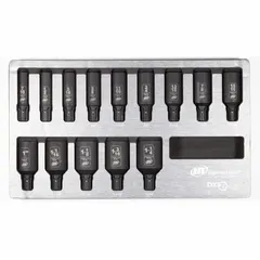 This 14-piece impact socket set includes SAE 6-point sockets ranging from 7/16 in to 1-1/4 in. Designed for use with impact wrenches in industrial applications such as automotive repair, heavy equipment maintenance, and assembly lines.