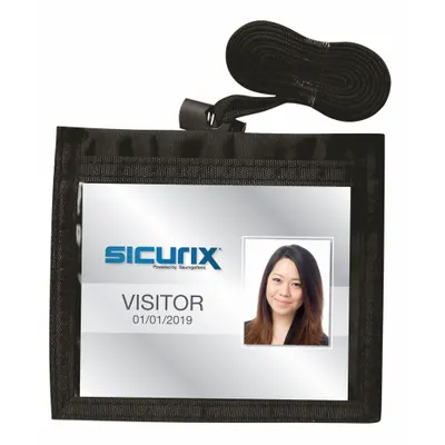 SICURIX Badge Holder: Pouch, Horizontal, 5 in Badge Pouch Wd, 6 3/4 in Badge Pouch Ht - Lanyards, Cords, & Chains for Badges