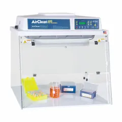 Class I biosafety cabinet providing personnel protection for work with low- to moderate-risk biological agents. Includes a blower and measures 32 inches wide, 24 inches deep, and 30 inches high. Suitable for bench-top use in laboratory environments to contain aerosols and protect the operator.