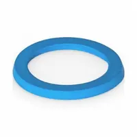 This hygienic single-piece sealing washer is made from blue EPDM, FDA approved for food contact. It has a 16 mm inside diameter and 20 mm outside diameter, designed for M16 screw sizes. The washer is not metal detectable or X-ray detectable. It is commonly used in sanitary bolted connections in processing environments requiring hygiene compliance