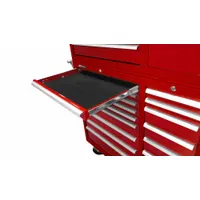 Solid polyester cabinet drawer liner in black, 9 1/2 inches wide. Provides a non-slip surface to protect tools and reduce shifting in tool cabinet drawers. Suitable for industrial workshops, garages, and maintenance facilities