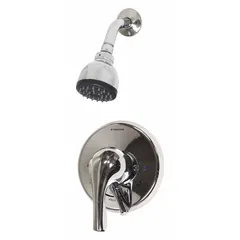 This shower faucet from the Origins series includes a fixed plastic showerhead with a 2.5 gpm flow rate. The polished chrome finish resists corrosion. Suitable for residential and light-commercial bathroom installations or replacements.