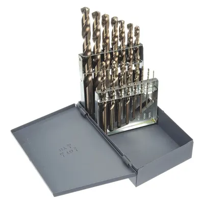 CHICAGO-LATROBE Jobber Length Drill Bit Set: 15 Pc, 1/16" to 1/2" by 32nds - NAS-Spec Cobalt Jobber-Length Drill Bit Sets for Aerospace