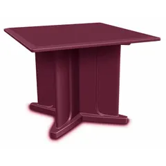 This square table measures 42 inches wide by 42 inches deep and features a No Game Top design. It accepts ballast for added stability in indoor or outdoor settings. Typical applications include break rooms, cafeterias, and general-purpose seating areas.