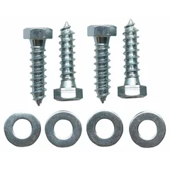 Steel hardware pack with unfinished silver finish. Includes (4) wood anchors for bolt-on mounting. Used to secure wire partitions to wood surfaces in industrial storage and workspace applications.