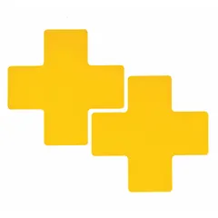 Solid yellow cross-shaped floor marking tape without legend, made of 8 mil thick polyester. Each piece measures 3 in x 8 in, supplied in a 20-pack. Used to designate specific floor locations for equipment, safety zones, or walkways in industrial facilities.