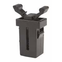 Plastic grab catch with a pull opening action. Height 1/4 in, width 9/16 in. Used to secure cabinet doors, panels, or access covers in enclosures and furniture