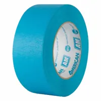 Blue rubber adhesive masking tape with crepe paper backing, 6.6 mil thick. Designed for indoor/outdoor use on polyethylene surfaces. Provides clean removal for painting, powder coating, and surface protection in industrial and construction applications