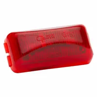 LED clearance light with rectangular red P2 SAE lens. Bracket or grommet mount. PL-10 connector for electrical connection. Used on trailers, trucks, and heavy machinery to mark vehicle width and height