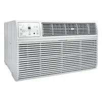 Residential-grade through-the-wall air conditioner for cooling and heating spaces of 550 to 700 sq ft. Operates on 208/230V AC with 14,000 BtuH capacity, CEER rating of 9.5, and NEMA 6-20P plug configuration. Includes remote control for convenient operation
