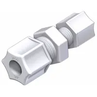 Polypropylene compression tube fitting with 1/2 in OD x 1/2 in OD size, compression x compression configuration. Sold in a 5-pack. NSF 61 Listed for use in potable water systems. Suitable for joining polypropylene tubing in water supply applications