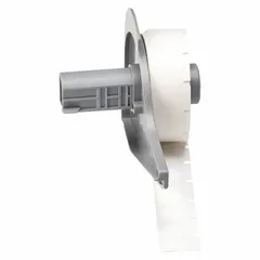 Nylon precut label cartridge, black on white, measuring 1/2 in x 1/2 in. Designed for use with the BMP71 printer series and requires M7-R6200 ribbon. Suitable for durable identification and marking in industrial environments.