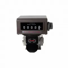 Inline rotary positive displacement meter with 1 1/2 in NPT connection. Mechanical display. Accuracy +/-0.5%. Max voltage 24V DC. Used for custody transfer and process control in liquid handling systems.