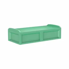 Polyethylene institutional bed with no-storage frame, designed for behavioral health settings. Measures 80 in length, 36 in width, 21 in height. Green color. Model 100GN.