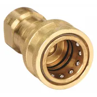 Brass ISO B Series hydraulic quick-connect coupling body with 1"-11-1/2 thread size and 189 lpm max flow rate. Nitrile seal material. Used for quick, leak-free connection and disconnection of hydraulic lines in industrial fluid power systems