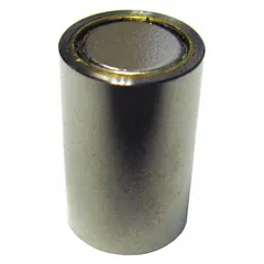 Cylindrical neodymium rare earth magnet with 5/16 in outside diameter, 0.5 in thickness, and 8-32 threaded tap. Type 35 grade provides 3 lbf maximum pull force. Suitable for holding, positioning, or retrieving ferrous parts in industrial assembly, maintenance, and material handling applications.
