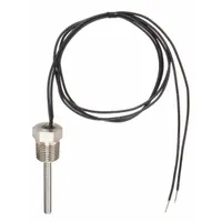 This threaded RTD with lead wires from Honeywell features a 300 stainless steel probe sheath and provides ±0.2°C accuracy. The probe length is 1 inch. It is suitable for immersion temperature measurement in liquids or gases within industrial processes