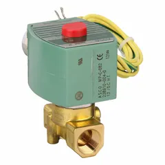 This 2-way, 2-position normally closed solenoid valve is designed for high-flow on/off control. It features a brass body and operates at 12V DC with a 3/8 in pipe size. Typical applications include automated fluid handling systems where reliable shut-off when de-energized is required.