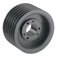 Cast-iron wedge V-belt pulley with bushed bore type F. Outside diameter 13.2 in, pitch diameter 13.2 in (8V). Six grooves accommodate 8V or 8VX belt sections. Used in industrial power transmission systems for applications such as compressors, pumps, and conveyors
