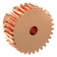 Metric worm wheel with module m 0.8, 20° pressure angle, right-hand helix, and non-ground tooth finish. Made of bronze. Used in power transmission systems for 30:1 speed reduction and torque multiplication in applications such as conveyor drives, indexing tables, and right-angle gearing