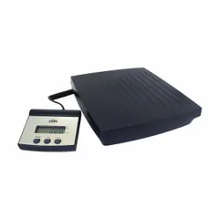 This shipping scale with remote indicator has a 220 lb capacity and a 12 in weighing surface depth. It provides readability of 0.2 oz/5 g and measures in kg, lb, or oz. Constructed from ABS plastic, it is used for weighing parcels and packages in logistics and warehousing.