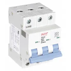 This 3-pole supplementary protector from Dayton's NDB2-63 series features a B-curve trip characteristic for overcurrent and short-circuit protection of control circuits and equipment. Rated 50A at 480V AC with a 7.5kA interrupting capacity, it uses screw clamp terminals for secure wiring. Suitable for DIN-rail mounting in panel boards and machinery enclosures.