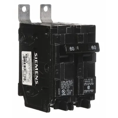 SIEMENS B260 BL Series Miniature Circuit Breaker, 60A, 2-Pole, 120/240V AC, 10kA - B Series, Bolt-On Siemens Miniature Circuit Breakers