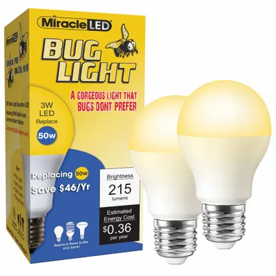 MIRACLE LED Compact LED Bulb: Medium Screw (E26), LED, (A) Classic, A15, 3 W Watt, 2000K - Bug Light Lamps