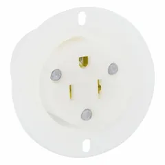 General-purpose straight blade receptacle rated 125V AC and 15A with NEMA 5-15 configuration, 2 poles and 3 wires. Suitable for standard outlets in walls, workbenches, and equipment requiring 125V power.