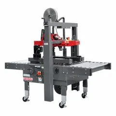 This infeed/exit conveyor is designed for use with compatible case-sealing machines to facilitate the movement of cases or products into or out of the equipment. It has an overall length of 27 inches and is available in types 8000a3, 8000ab3, 8000asb, and 8000r3. The conveyor is compatible with 3M model 8000a3.
