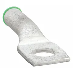 Aluminum one-hole compression lug for terminating 4 AWG solid or stranded aluminum wire to a 3/8 in stud. Not rated for copper wire. Used in industrial power distribution and panel building for low-resistance connections.