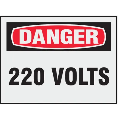 BRADY Danger: 220 Volts Adhesive Sign, 8-Pack - Danger: 220 Volts Signs