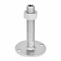 Swivel male leveling mount with a 3/4"-10 thread size and 3.15 in round base. Rated for 4,496 lbf load capacity. Plain finish. Includes nut and mounting holes. Used for leveling and stabilizing industrial machinery, conveyors, and heavy equipment