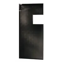 Single-panel swinging door with black PVC construction and a vinyl window. Includes door seals, bumpers, and mounting hardware. Meets USDA standards. Suitable for controlling temperature, noise, and traffic in commercial and industrial openings