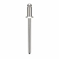 Flush-mount blind rivet with 0.122" diameter and 1 17/50" length. Body length 1/4", overall length 1 11/32". Plain finish. Supplied in a pack of 500. Used for fastening sheet metal, panels, and assemblies where a smooth finish is required