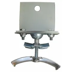 Steel clamp for festoon systems, securing the end of round cables to prevent slippage and maintain tension. Accommodates cable diameters from 0.6 in to 0.94 in with an overall length of 3.5 in. Used in material handling equipment such as cranes and hoists.