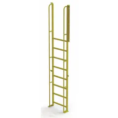 This steel base ladder from TRI-ARC is finished in yellow and measures 11 ft overall height, 30 in overall width, and 20 in overall depth. It is used for industrial access applications such as maintenance, assembly, and warehousing tasks requiring stable elevated access.