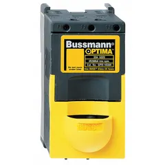 The BUSSMANN OPM-1038RC is a 3-pole UL Class CC fuse block rated for 600 V AC. It supports DIN rail or panel mounting and uses box lug termination for secure connections. This block is used in industrial control panels and distribution equipment to hold and connect Class CC fuses.