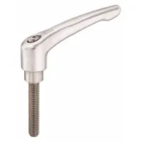 This KIPP adjustable handle features a teardrop-shaped grip and a threaded stud for tool-free repositioning. It is made of corrosion-resistant stainless steel with a 3/8"-16 thread, 50 mm thread length, and 80 mm overall length. Suitable for clamping, positioning, and adjusting machinery components in industrial settings