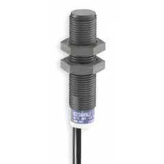 Cylindrical inductive proximity sensor with non-terminated cable, unshielded, and PNP output. Rated for DC supply voltage 12-48V DC. Suitable for non-contact detection of metal objects in industrial automation applications such as manufacturing, packaging, and material handling.