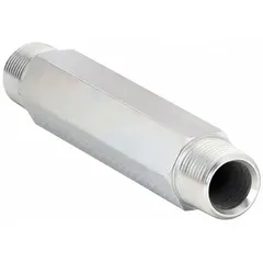 Steel straight connector with 1/2 in male NPT threads on both ends. Rated for maximum operating pressure of 6,000 psi. Used in high-pressure hydraulic systems to join two male-threaded pipes or components.